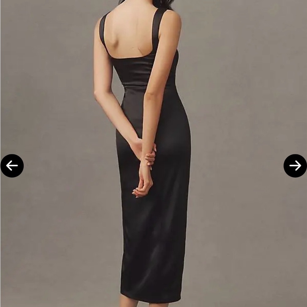 BHLDN Elliana Sleeveless Corset Satin Midi Square-Neck Dress with Side Slit